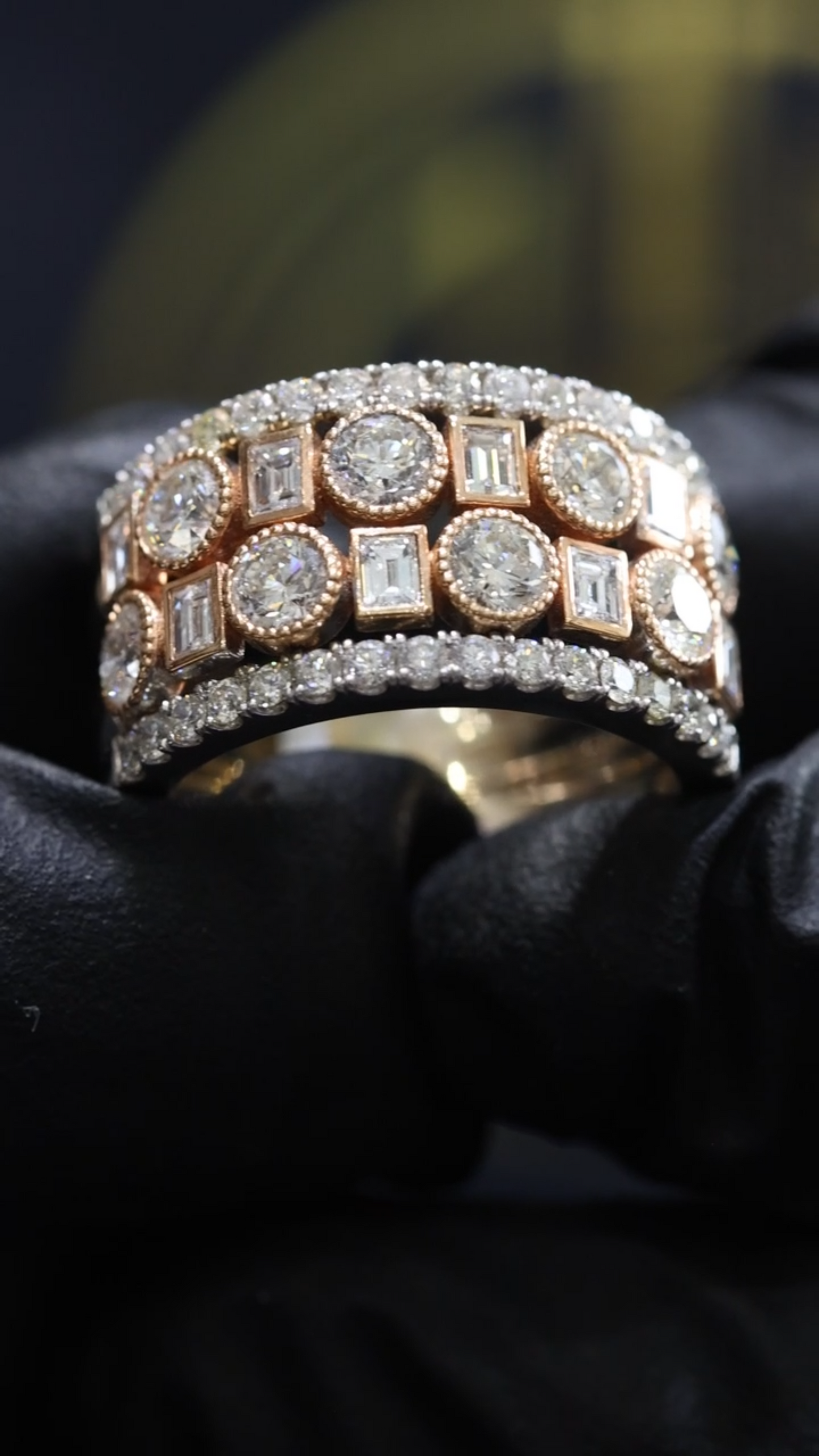Mixed Round & Baguette Diamond Band in White & Rose Gold | 2.75 CTW