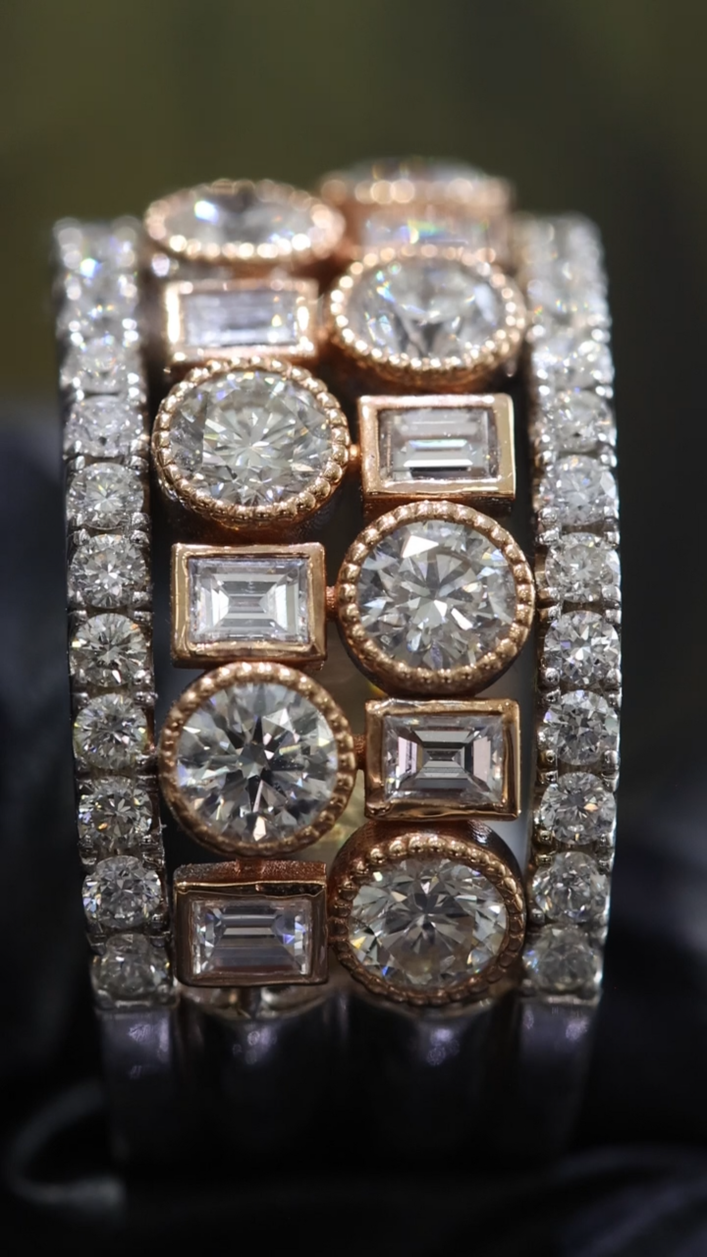 Mixed Round & Baguette Diamond Band in White & Rose Gold | 2.75 CTW