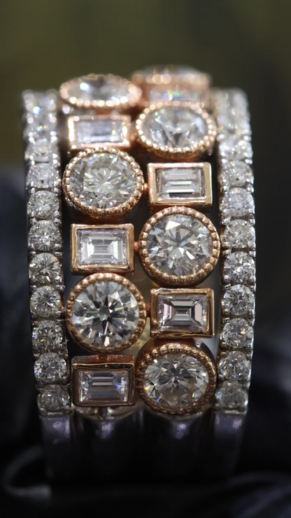 Mixed Round & Baguette Diamond Band in White & Rose Gold | 2.75 CTW