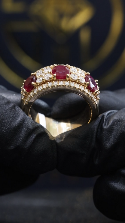Ruby & Diamond Half Eternity Band in Yellow Gold | 3.85 CTW