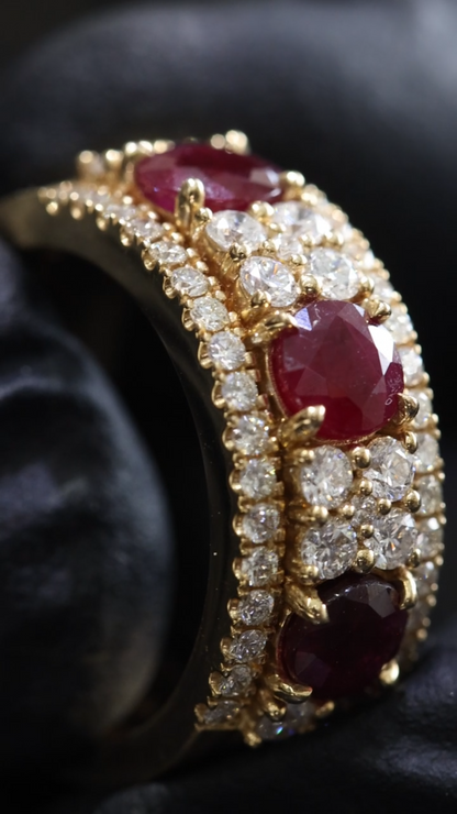 Ruby & Diamond Half Eternity Band in Yellow Gold | 3.85 CTW