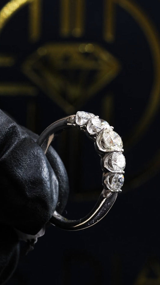 Diamond Half Eternity Band 5 Stones in 14k White Gold | 1.01 CTW
