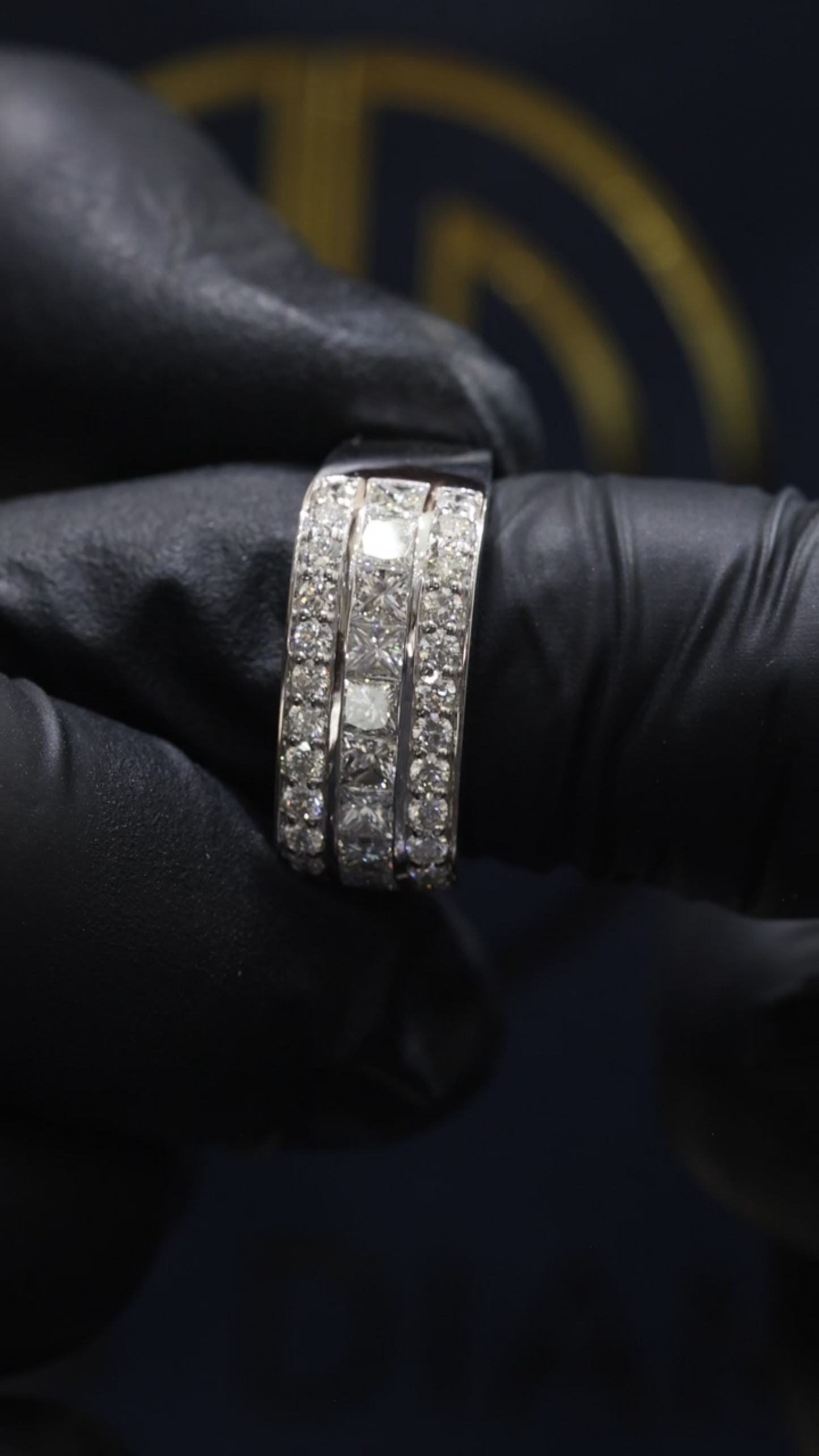 Princess Cut & Round Diamond Triple Row Band in 14k White Gold | 1.79 CTW
