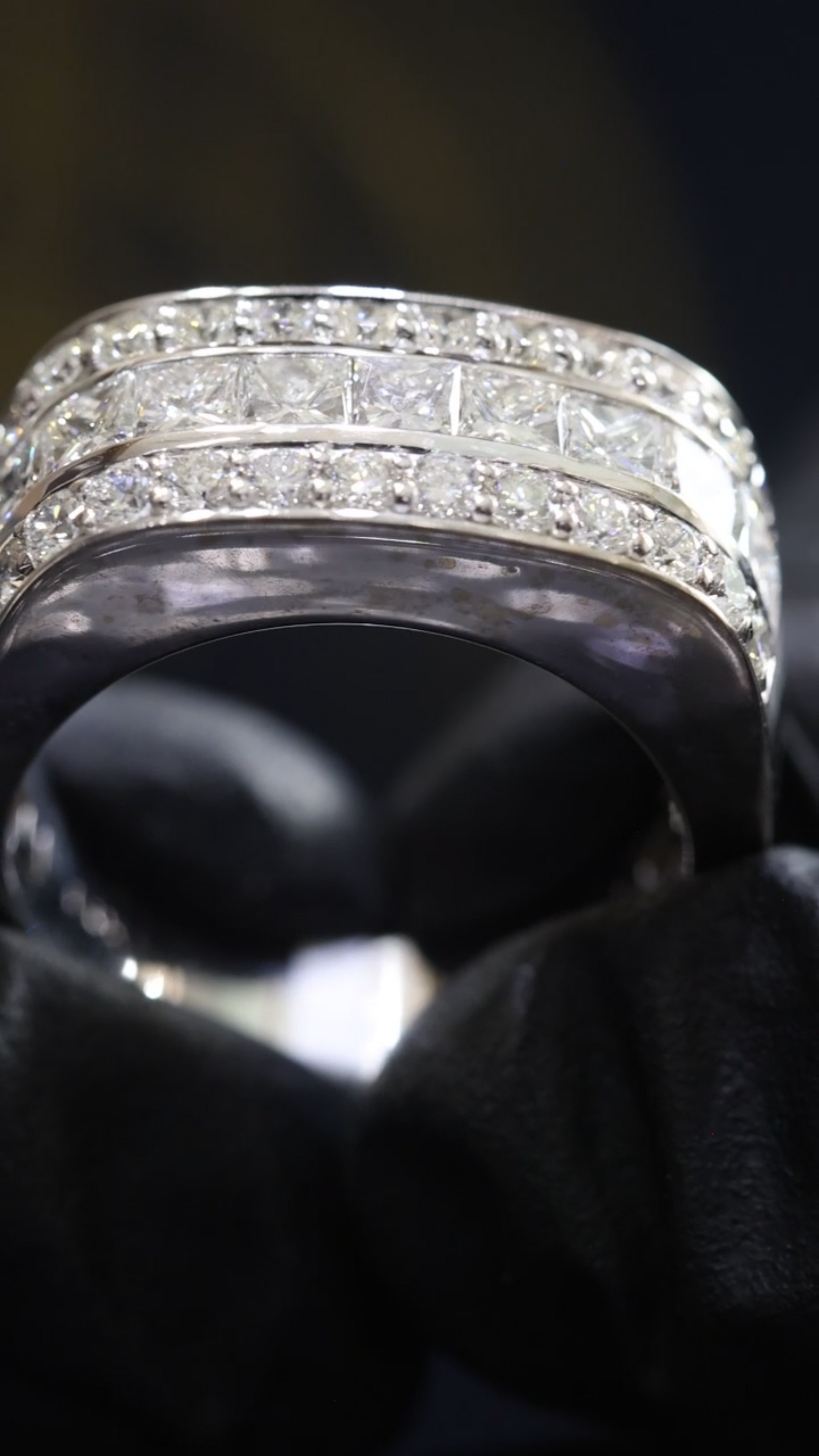 Princess Cut & Round Diamond Triple Row Band in 14k White Gold | 1.79 CTW
