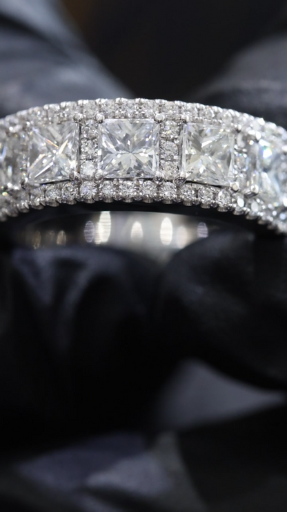 Princess Cut Diamond Half Eternity Band in 14K White Gold | 2.60 CTW