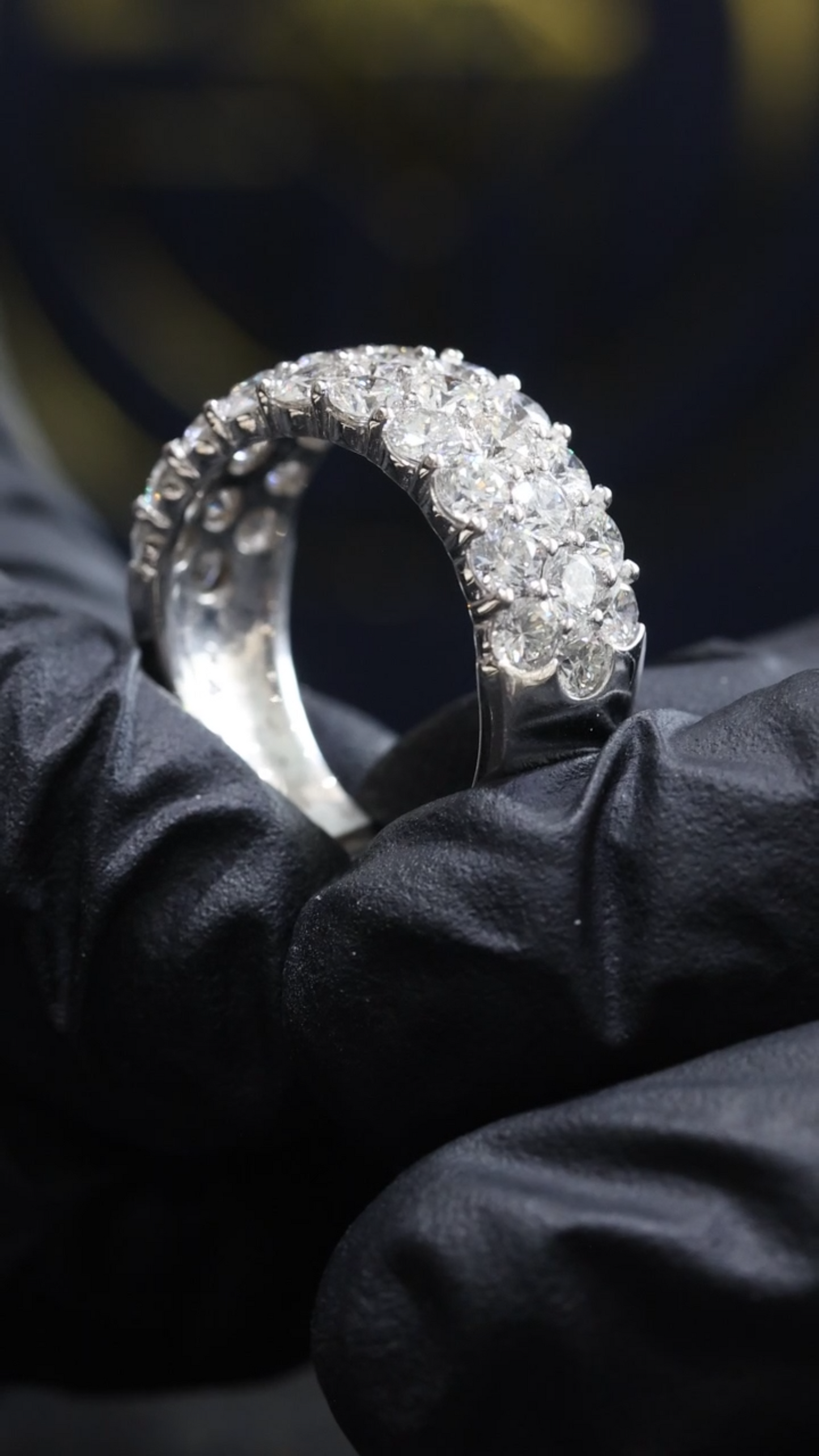 3 Row Diamond Half Eternity Band in White Gold | 3.40 CTW