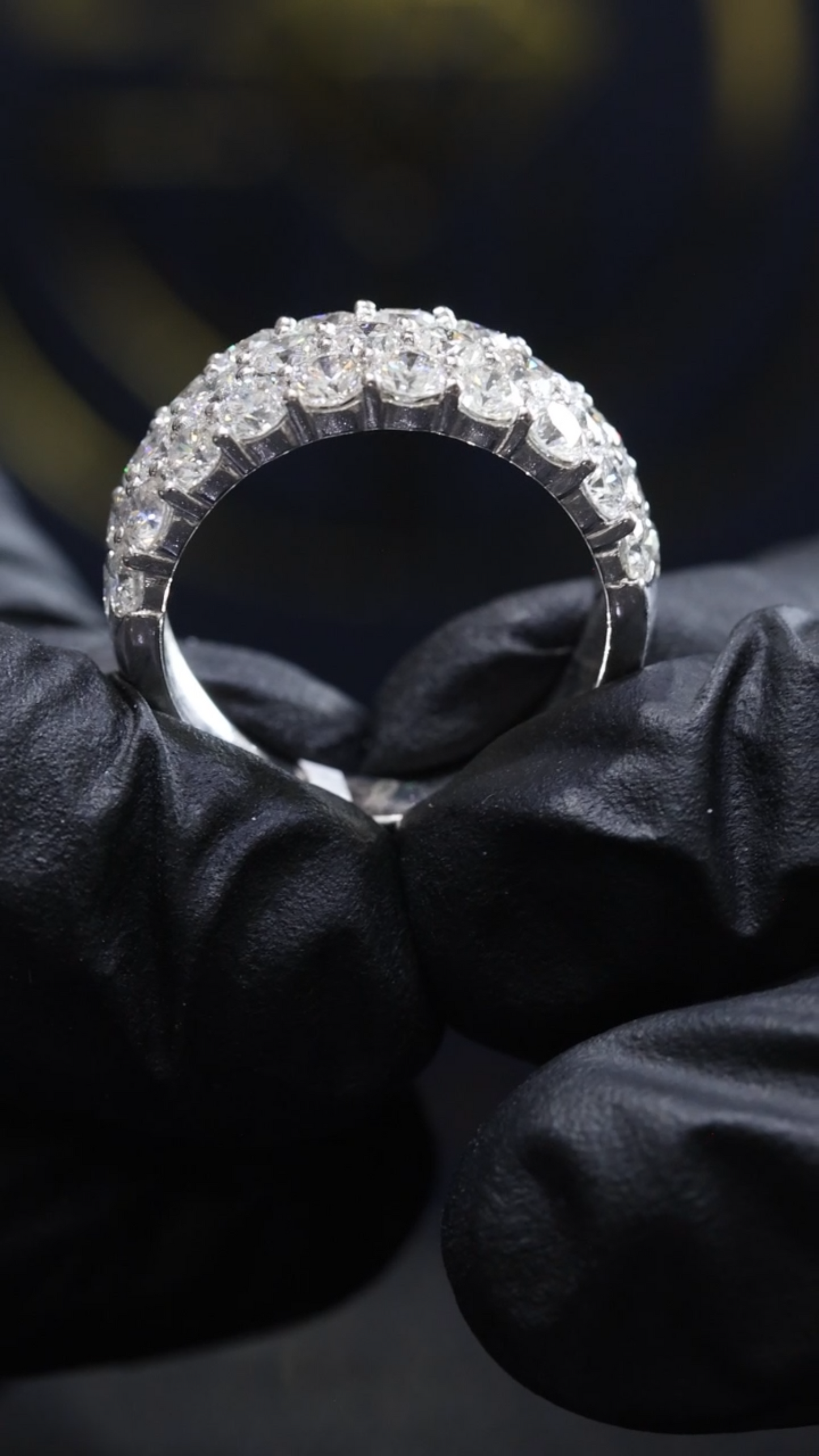 3 Row Diamond Half Eternity Band in White Gold | 3.40 CTW