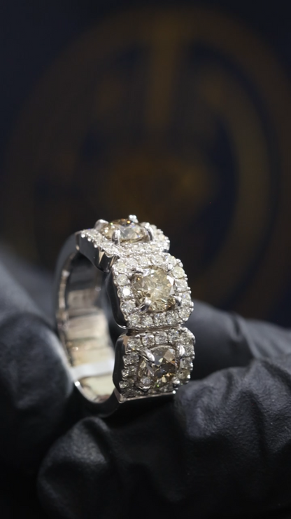 Champagne Cushion Diamond Halo Band in White Gold | 3.60 CTW