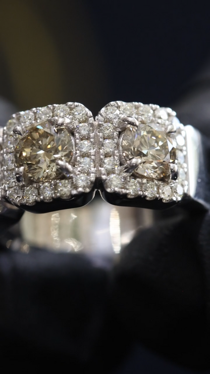 Champagne Cushion Diamond Halo Band in White Gold | 3.60 CTW