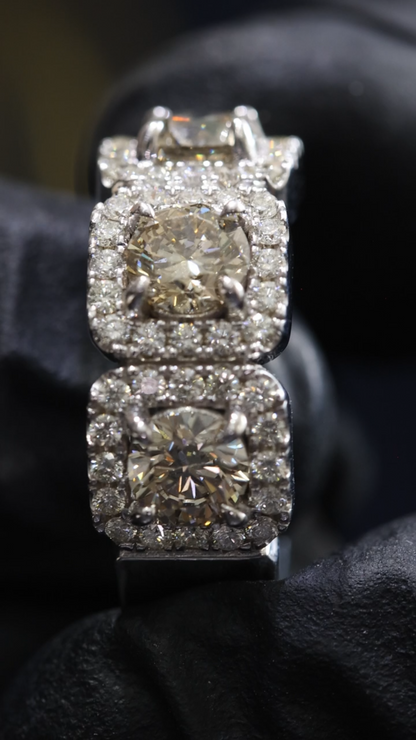 Champagne Cushion Diamond Halo Band in White Gold | 3.60 CTW