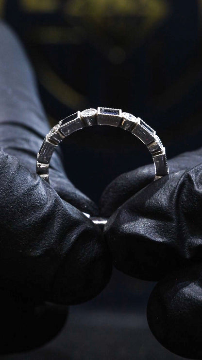 Bezel Blue Sapphire & Diamond Half Eternity Band in White Gold | .50 CTW