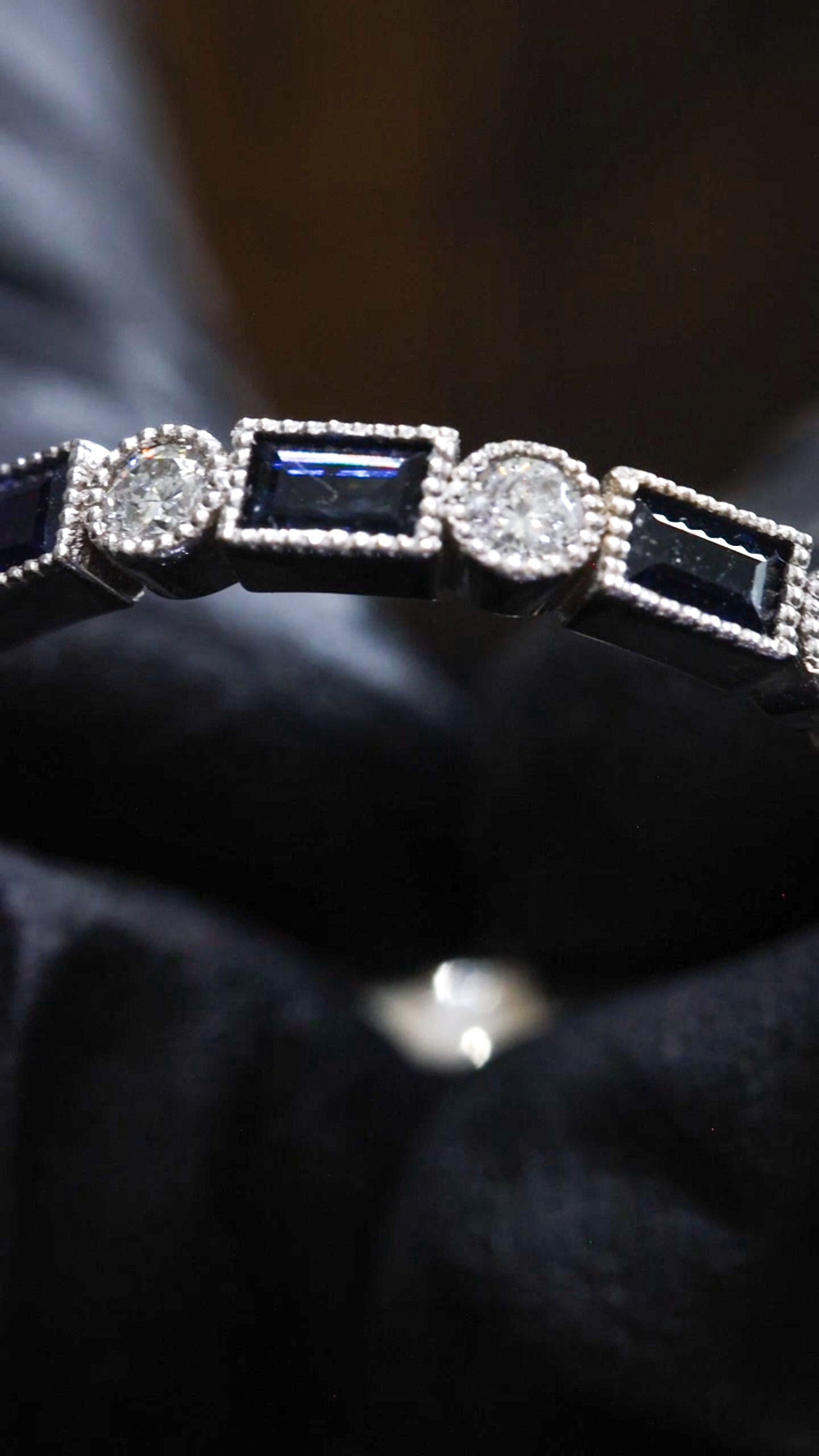 Bezel Blue Sapphire & Diamond Half Eternity Band in White Gold | .50 CTW