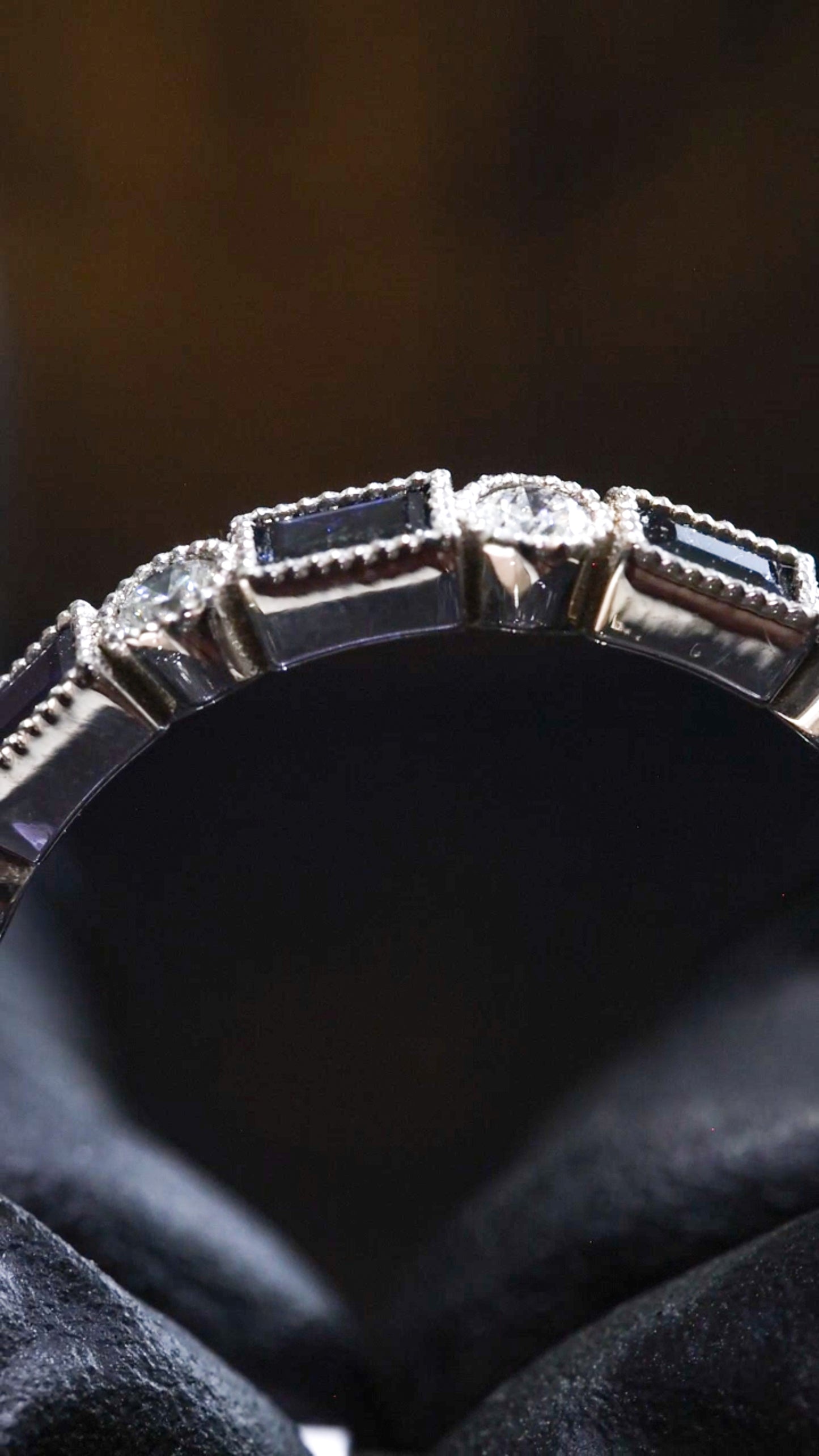 Bezel Blue Sapphire & Diamond Half Eternity Band in White Gold | .50 CTW