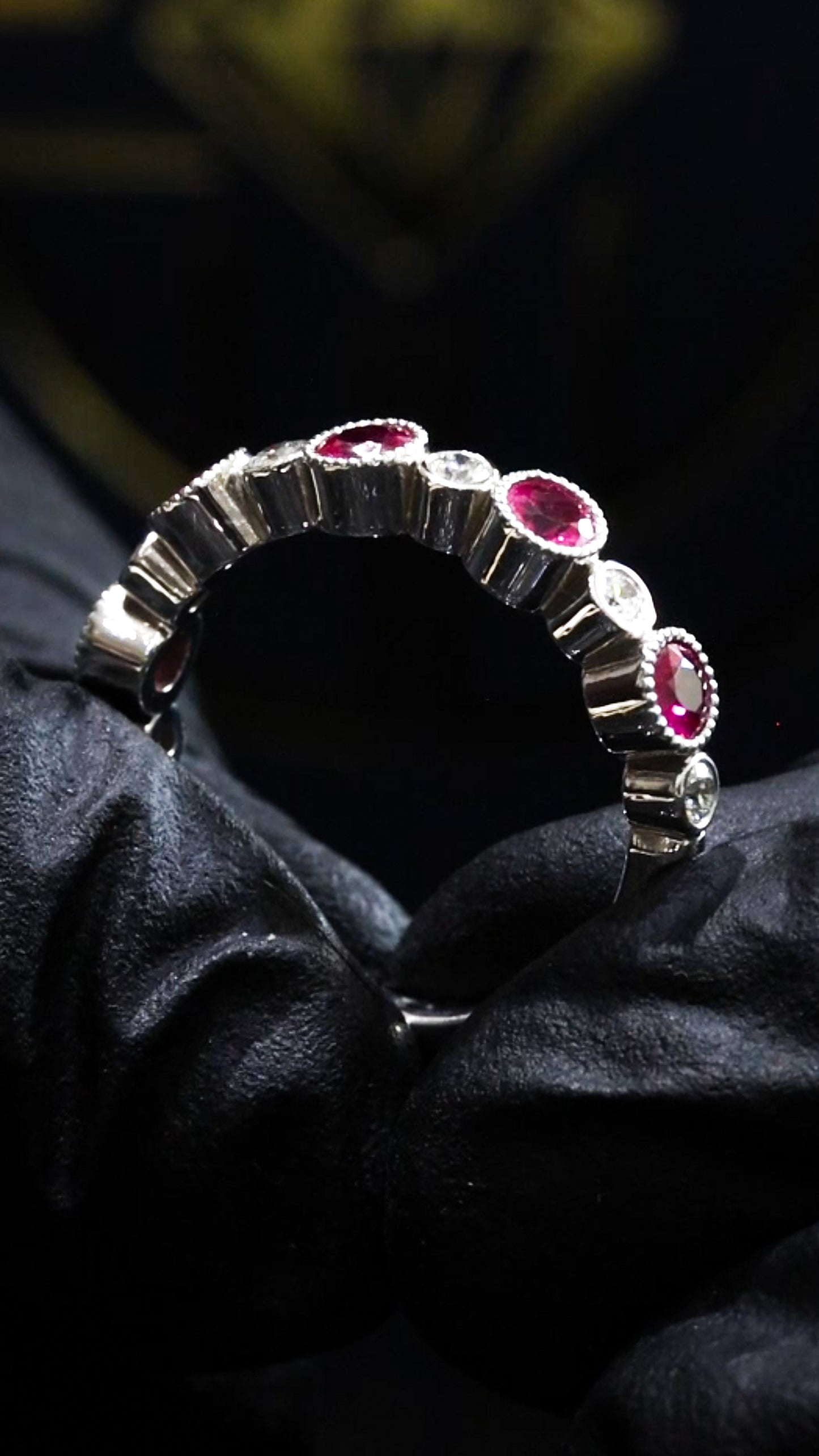 Pink Sapphire & Diamond Half Eternity Band in 14K White Gold | 0.87 CTW