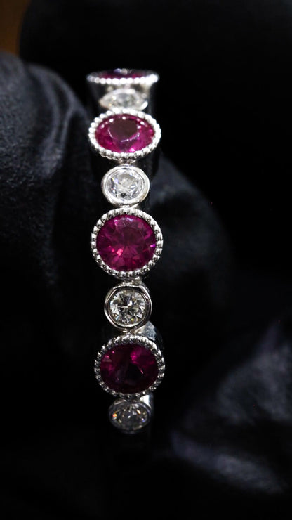 Pink Sapphire & Diamond Half Eternity Band in 14K White Gold | 0.87 CTW