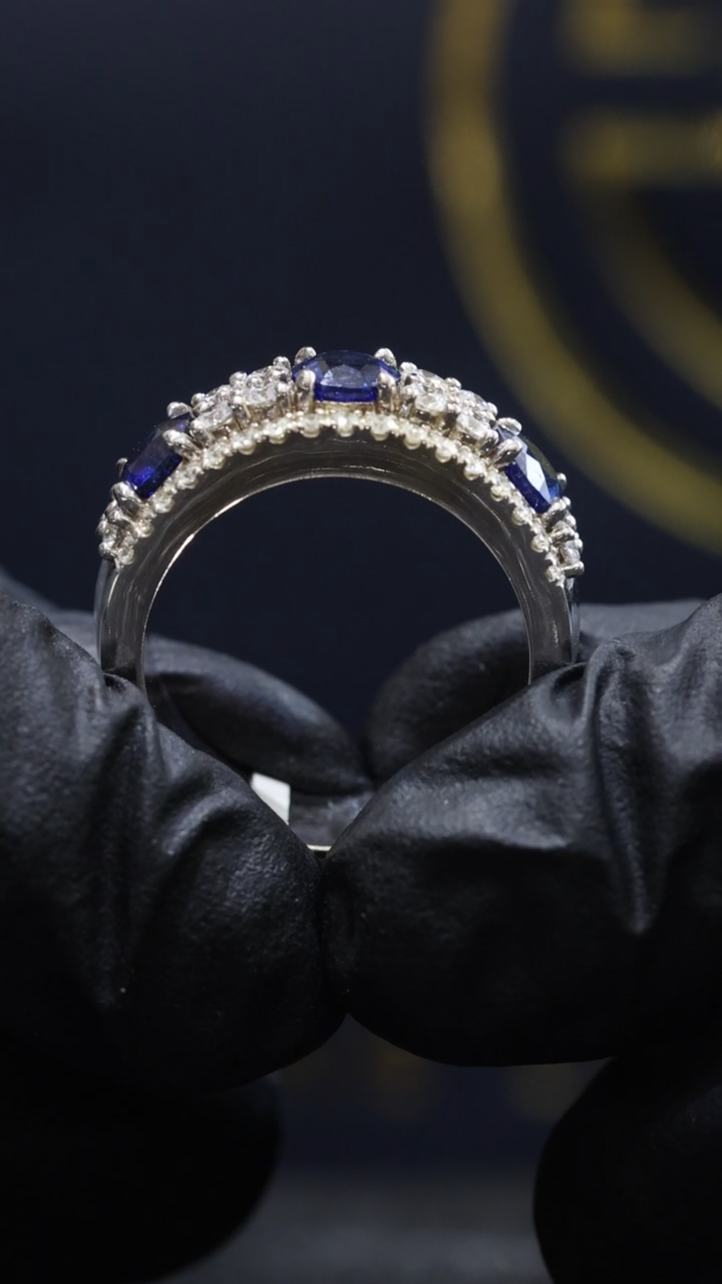 Blue Sapphire & Diamond Half Eternity Band in White Gold | 4.05 CTW
