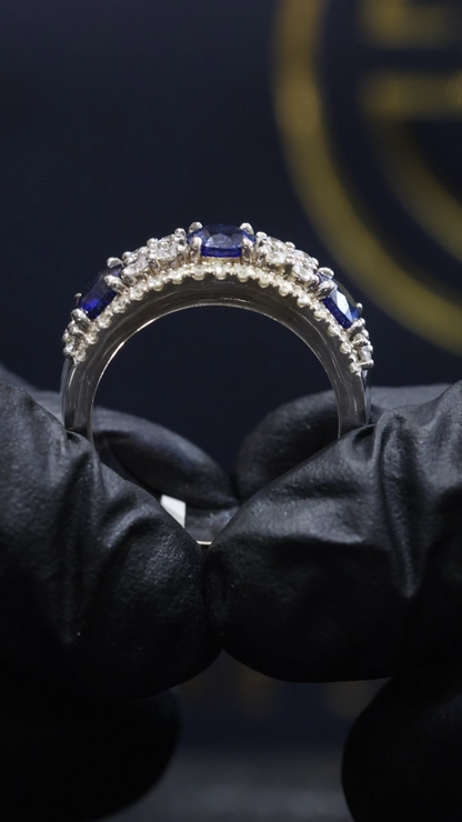 Blue Sapphire & Diamond Half Eternity Band in White Gold | 4.05 CTW