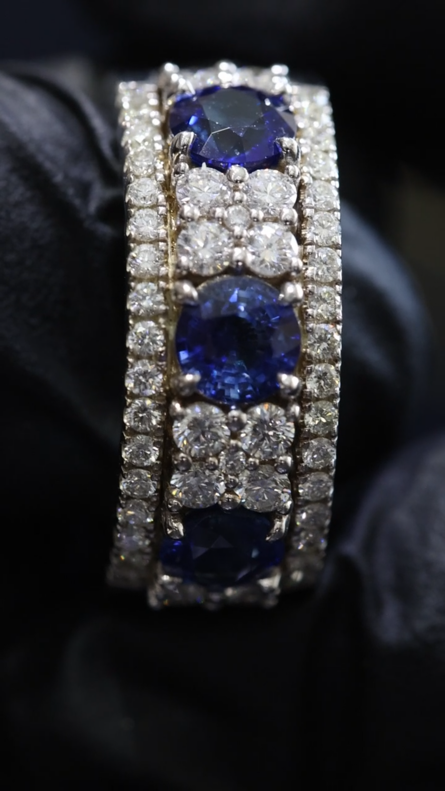 Blue Sapphire & Diamond Half Eternity Band in White Gold | 4.05 CTW