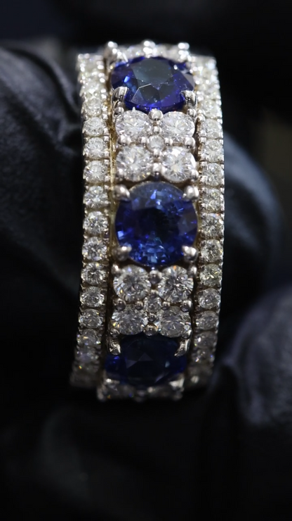 Blue Sapphire & Diamond Half Eternity Band in White Gold | 4.05 CTW