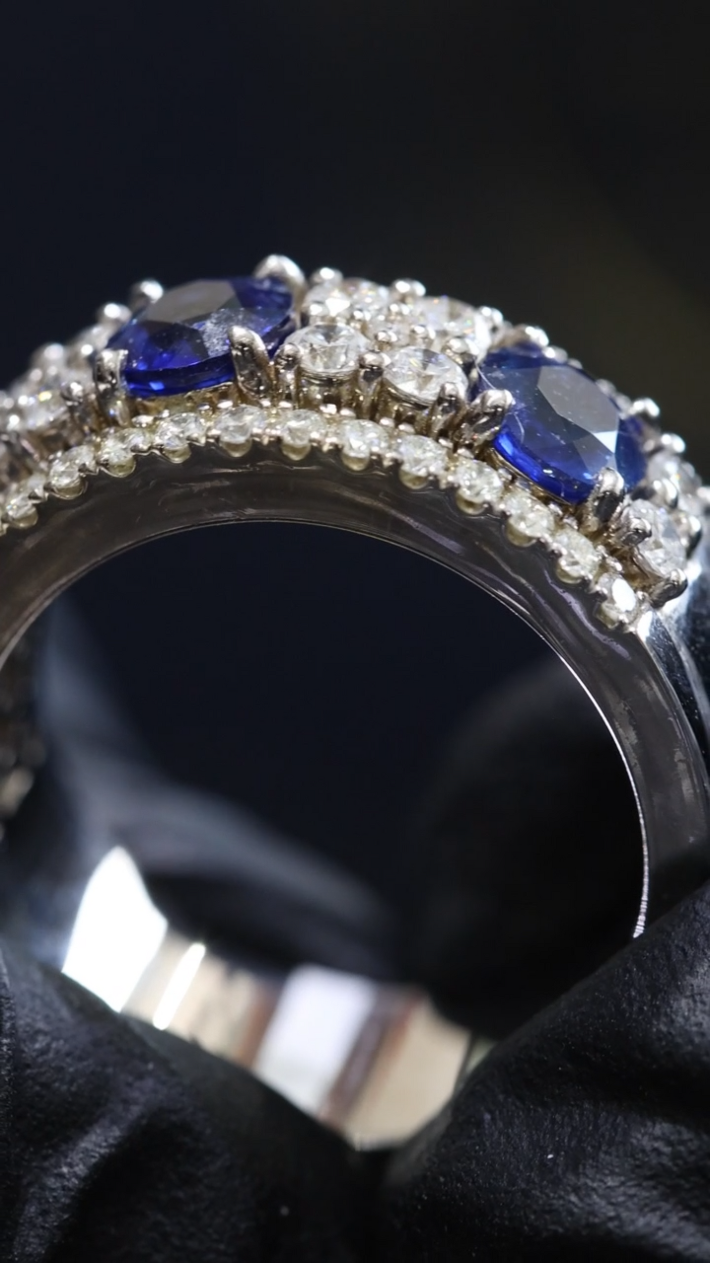 Blue Sapphire & Diamond Half Eternity Band in White Gold | 4.05 CTW