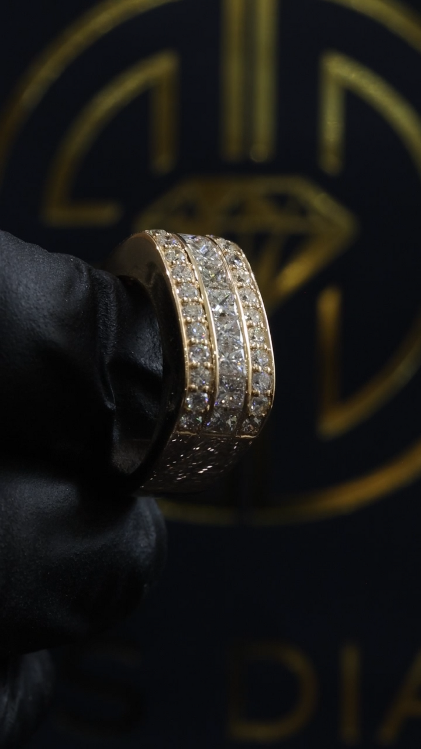 Princess Cut & Round Diamond Triple Row Band in 14k Yellow Gold | 1.79 CTW