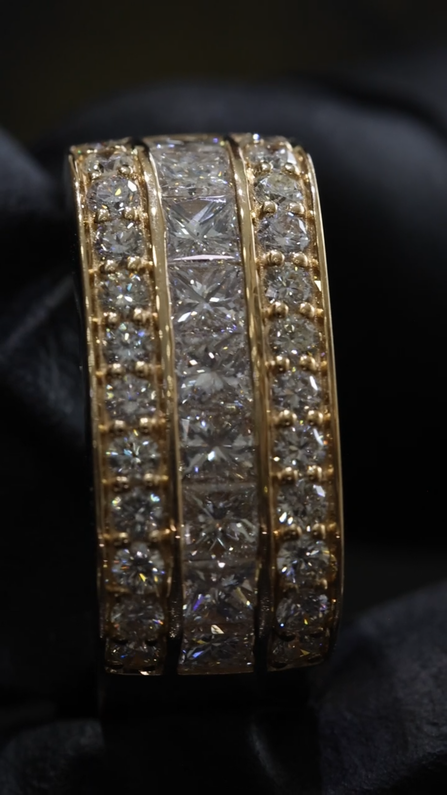 Princess Cut & Round Diamond Triple Row Band in 14k Yellow Gold | 1.79 CTW