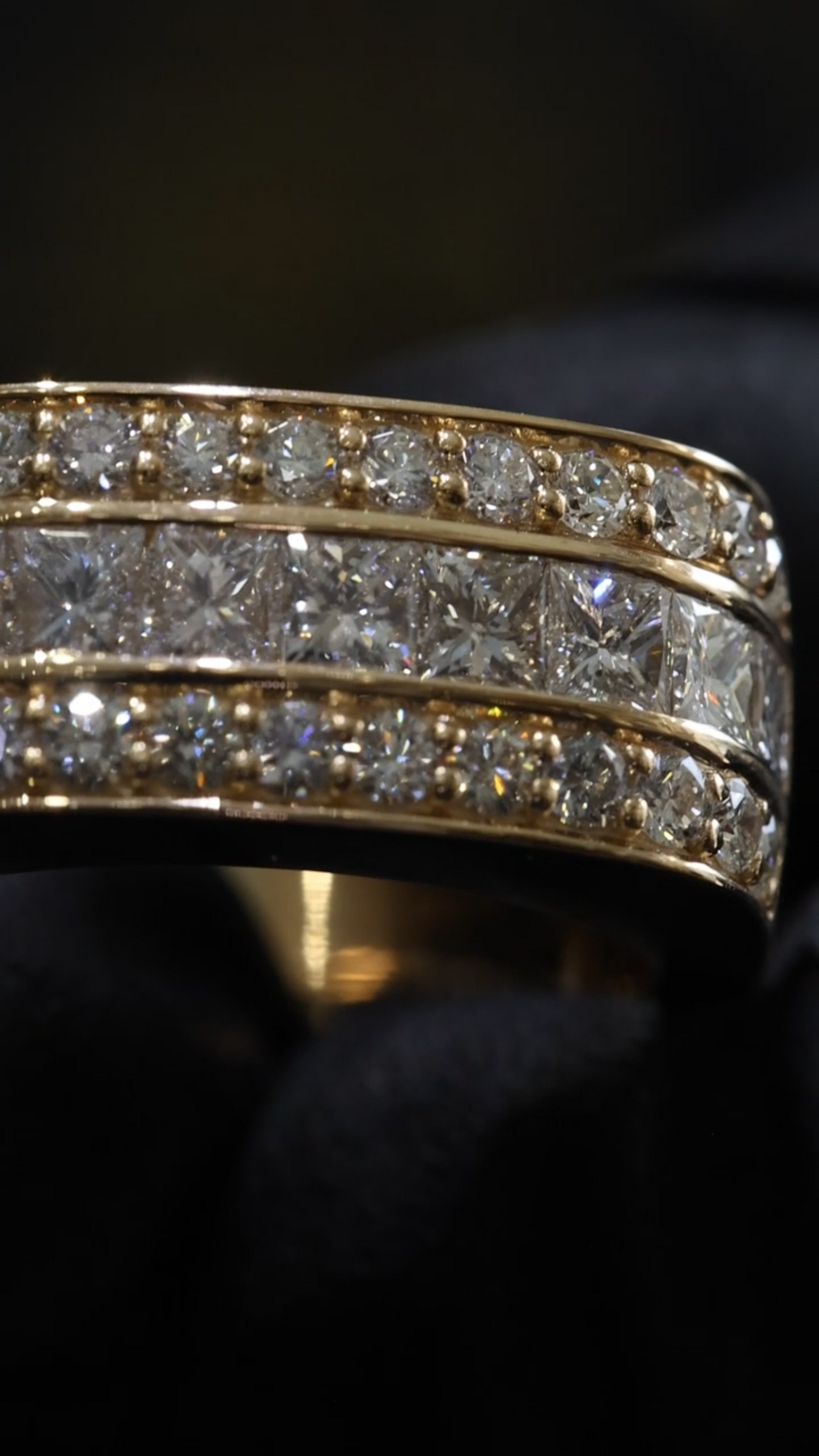Princess Cut & Round Diamond Triple Row Band in 14k Yellow Gold | 1.79 CTW