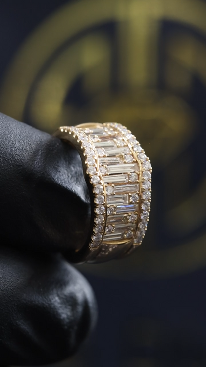 Baguette & Round Diamond Band in Yellow Gold | 1.82 CTW