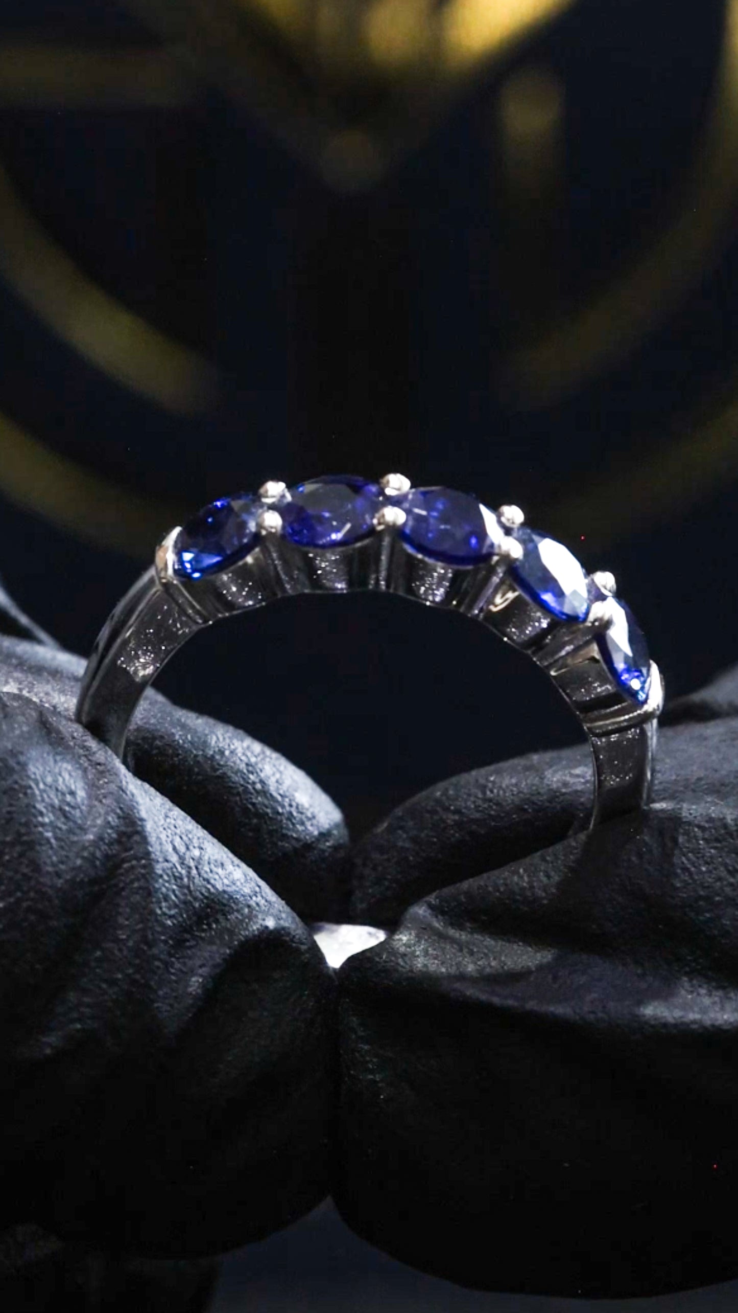 14K White Gold Bezel Blue Sapphire & Diamond Band | 1.15 CTW