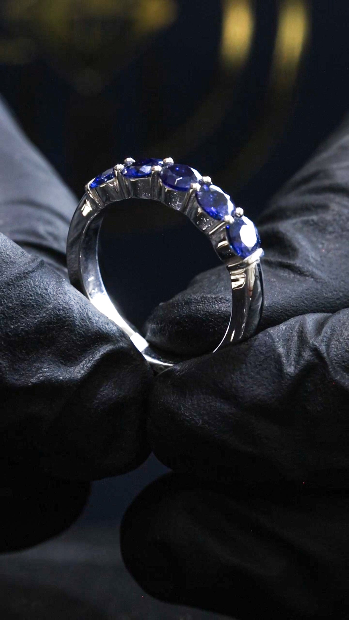 14K White Gold Bezel Blue Sapphire & Diamond Band | 1.15 CTW
