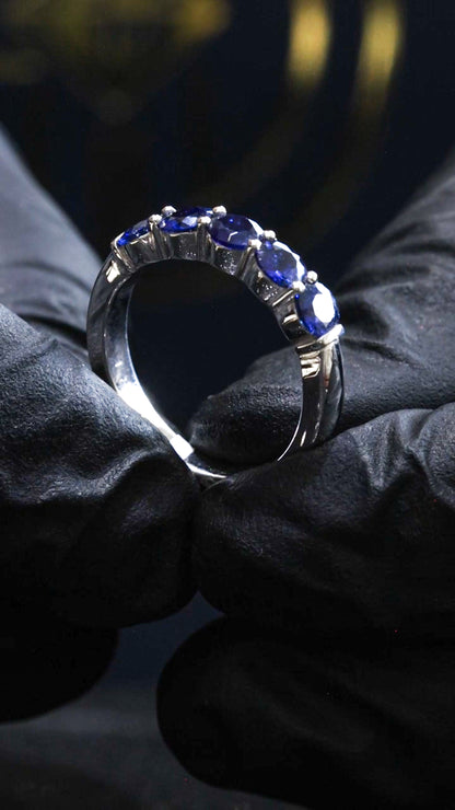 14K White Gold Bezel Blue Sapphire & Diamond Band | 1.15 CTW