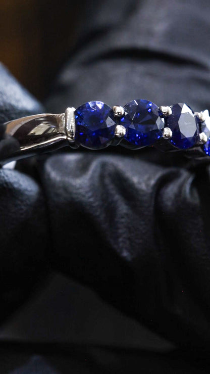 Blue Sapphire Half Eternity Band in White Gold | 1.62 CTW