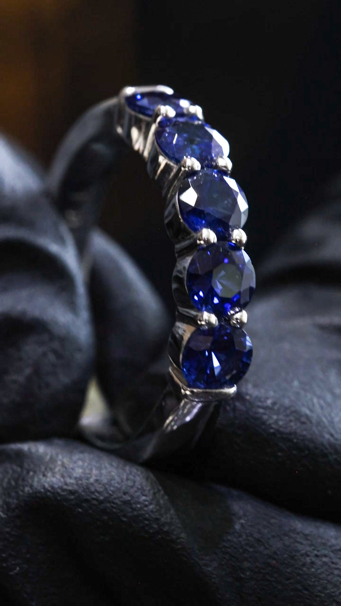 14K White Gold Bezel Blue Sapphire & Diamond Band | 1.15 CTW