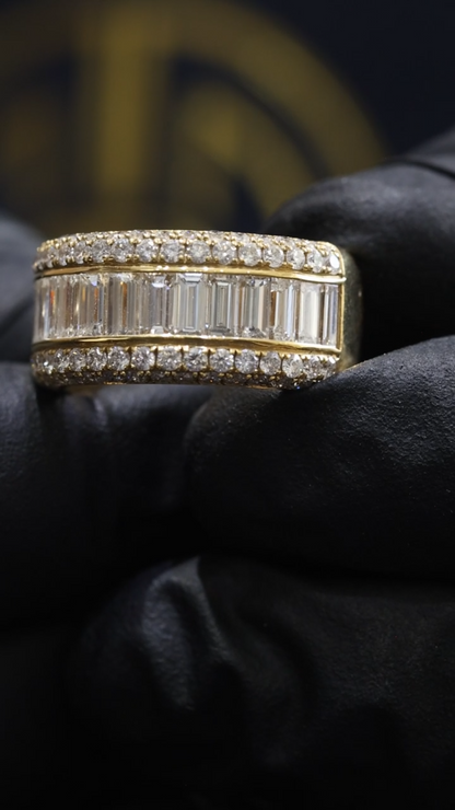 Baguette & Round Diamond Band in Yellow Gold | 4.04 CTW