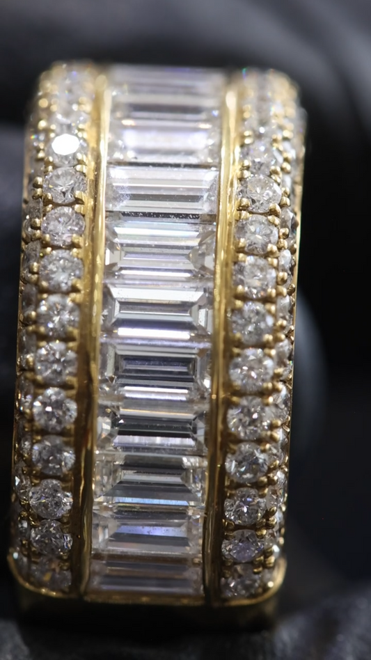 Baguette & Round Diamond Band in Yellow Gold | 4.04 CTW