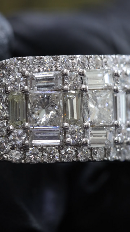 Baguette & Princess Cut Diamond Band in White Gold | 4.40 CTW