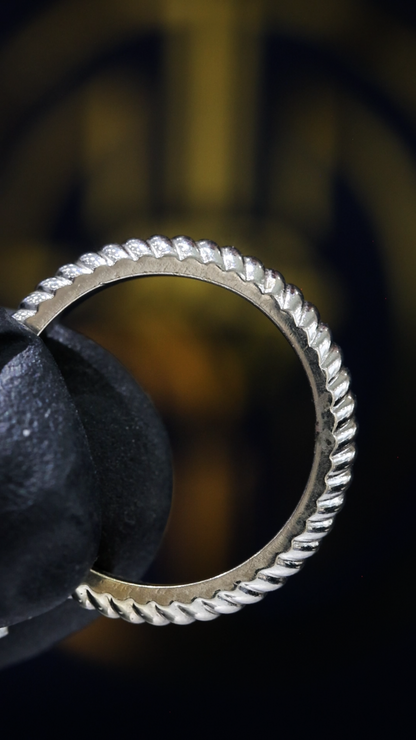 Textured Braided Wedding Band in 14K White Gold | High-Polish Sculptural Ring