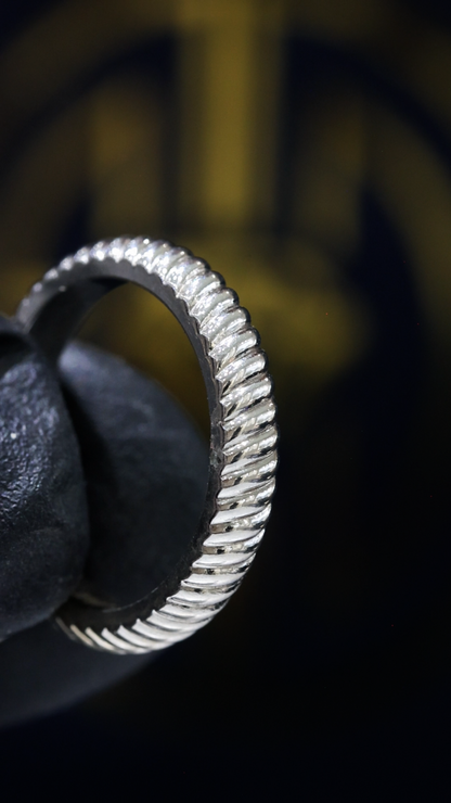 Textured Braided Wedding Band in 14K White Gold | High-Polish Sculptural Ring