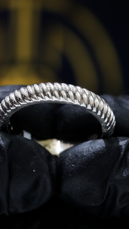Textured Braided Wedding Band in 14K White Gold | High-Polish Sculptural Ring