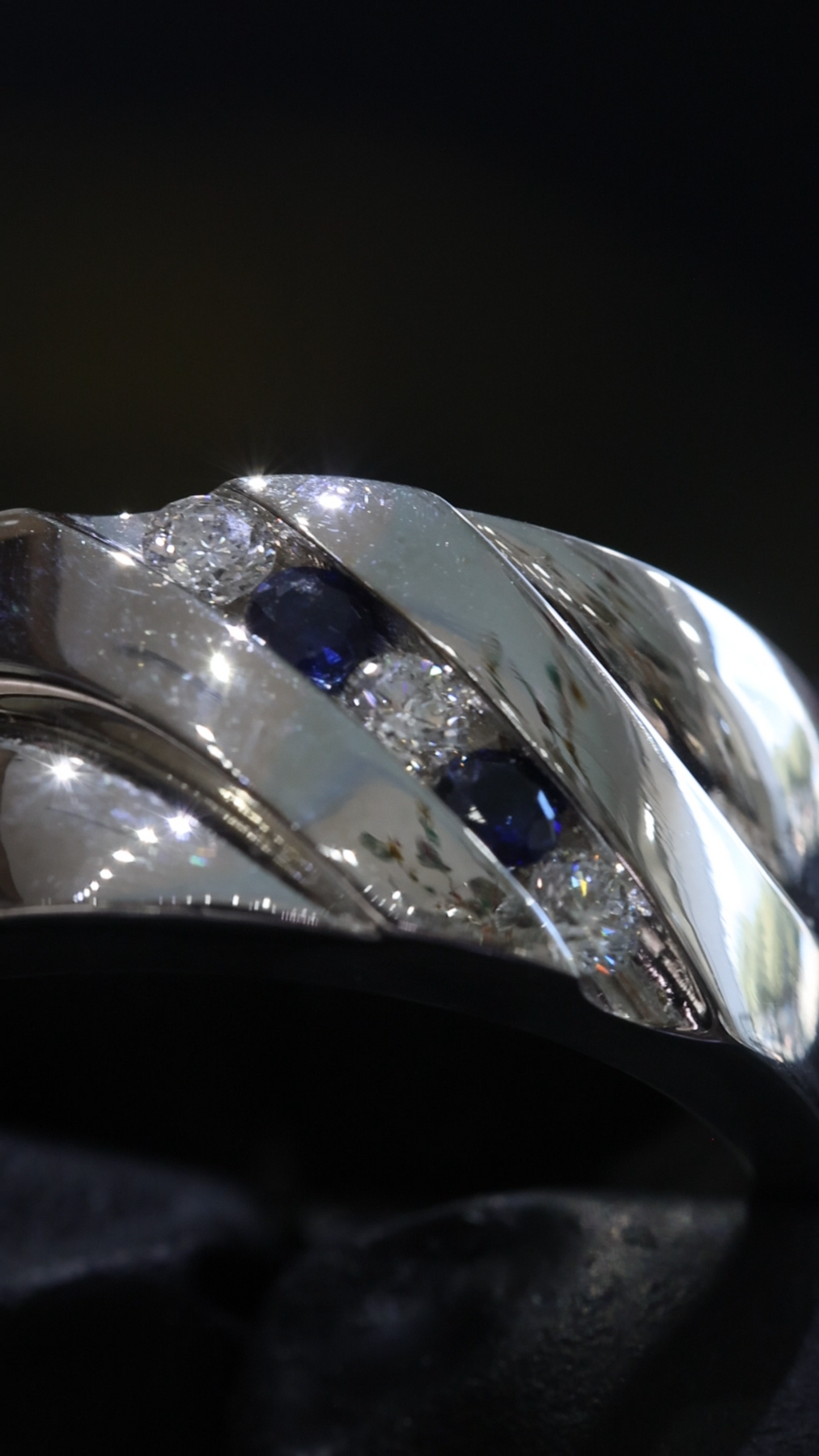 Men’s Sapphire & Diamond Wedding Band in White Gold | .22 CTW