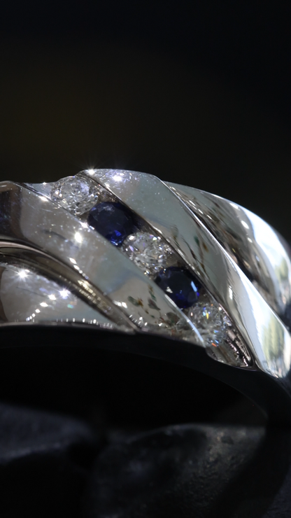 Men’s Sapphire & Diamond Wedding Band in White Gold | .22 CTW