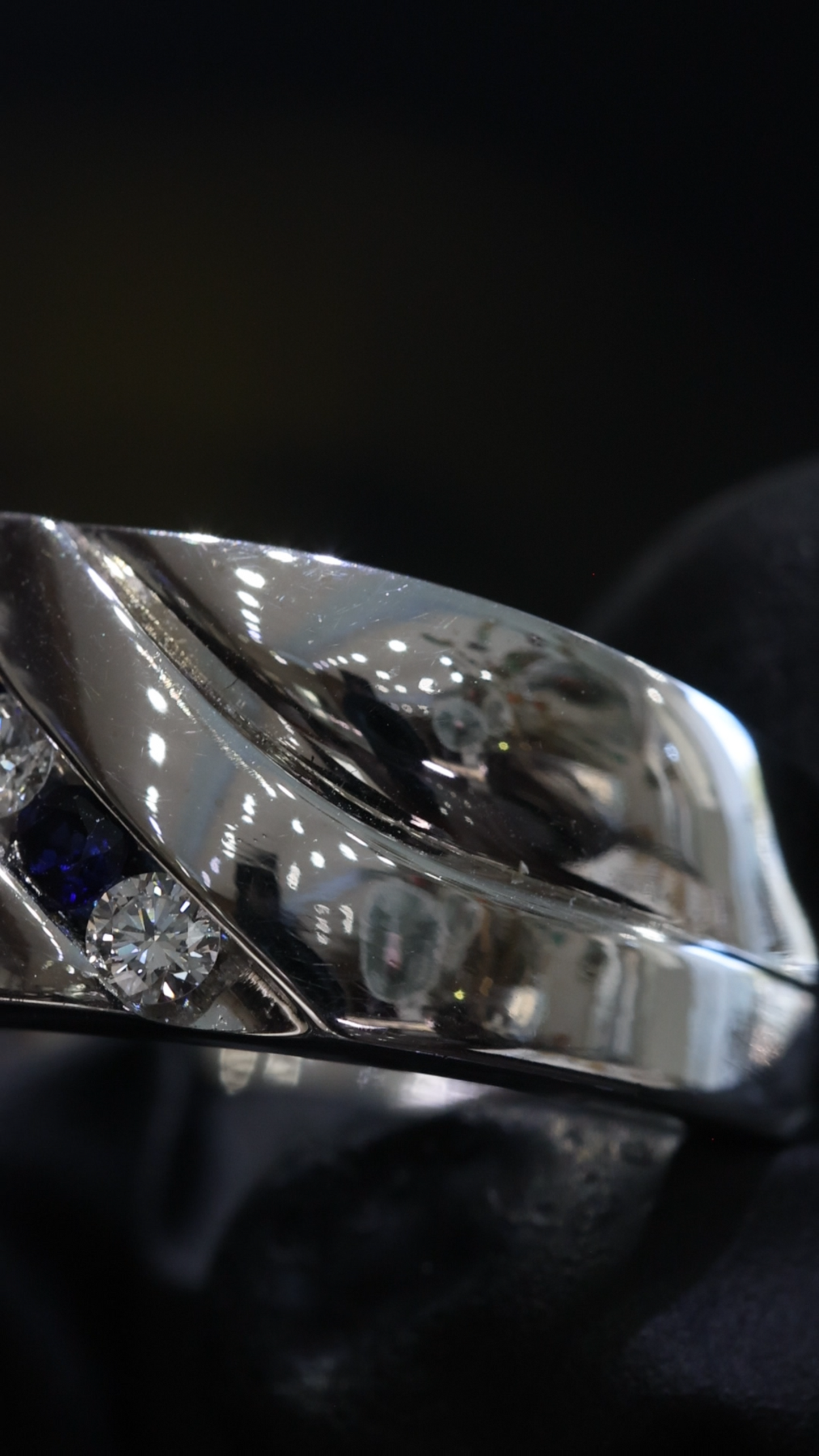 Men’s Sapphire & Diamond Wedding Band in White Gold | .22 CTW