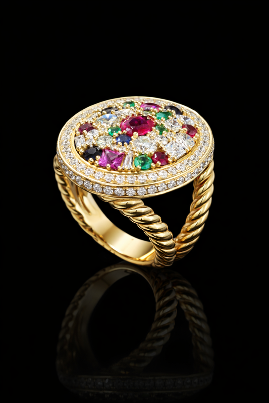 Natural Multi-Gem Diamond Oval Cluster Ring 14K Houston Jeweler lab-grown