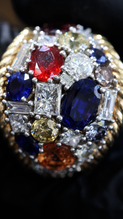 Multi Sapphire & Fancy Color Diamond Dome Ring 14K Houston Jeweler Lab-Grown 