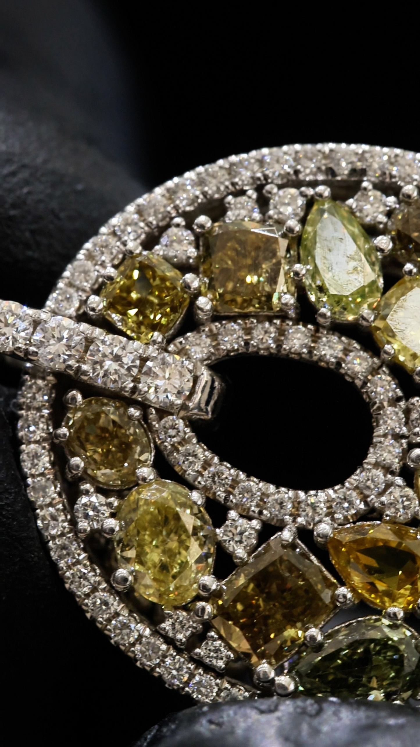 Natural Fancy Yellow & White Diamond Open Circle Pendant in White Gold | Multi-Shape Halo Design
