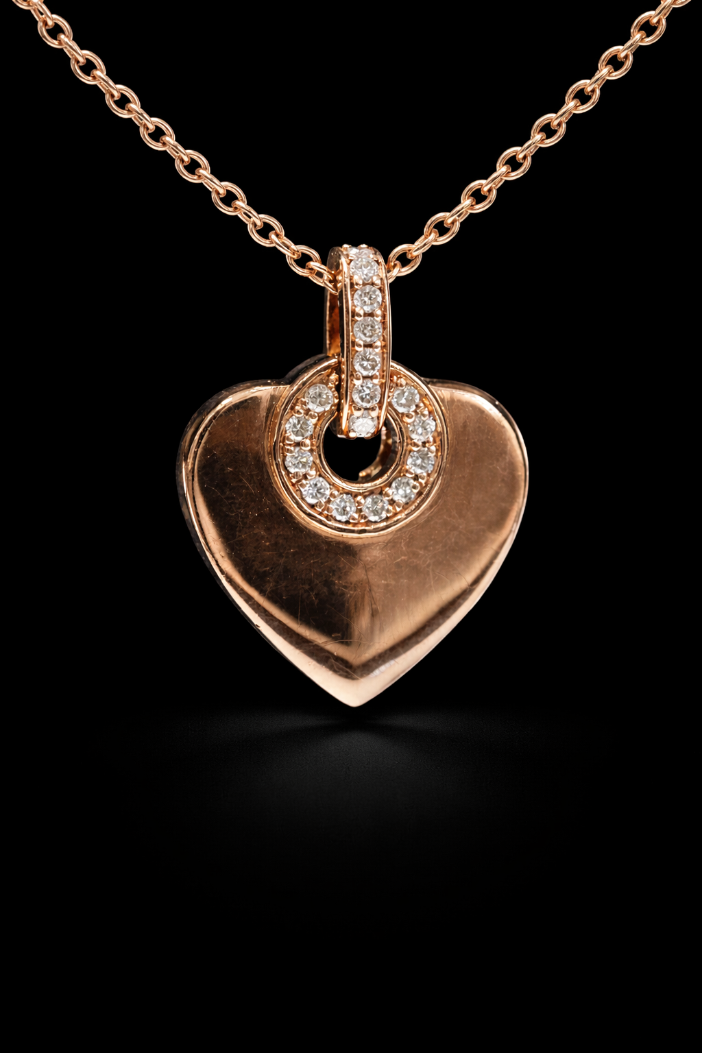 Natural Diamond Heart Pendant Necklace in Rose Gold | Bezel Accent Design