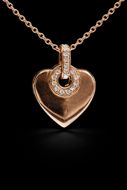 Natural Diamond Heart Pendant Necklace in Rose Gold | Bezel Accent Design
