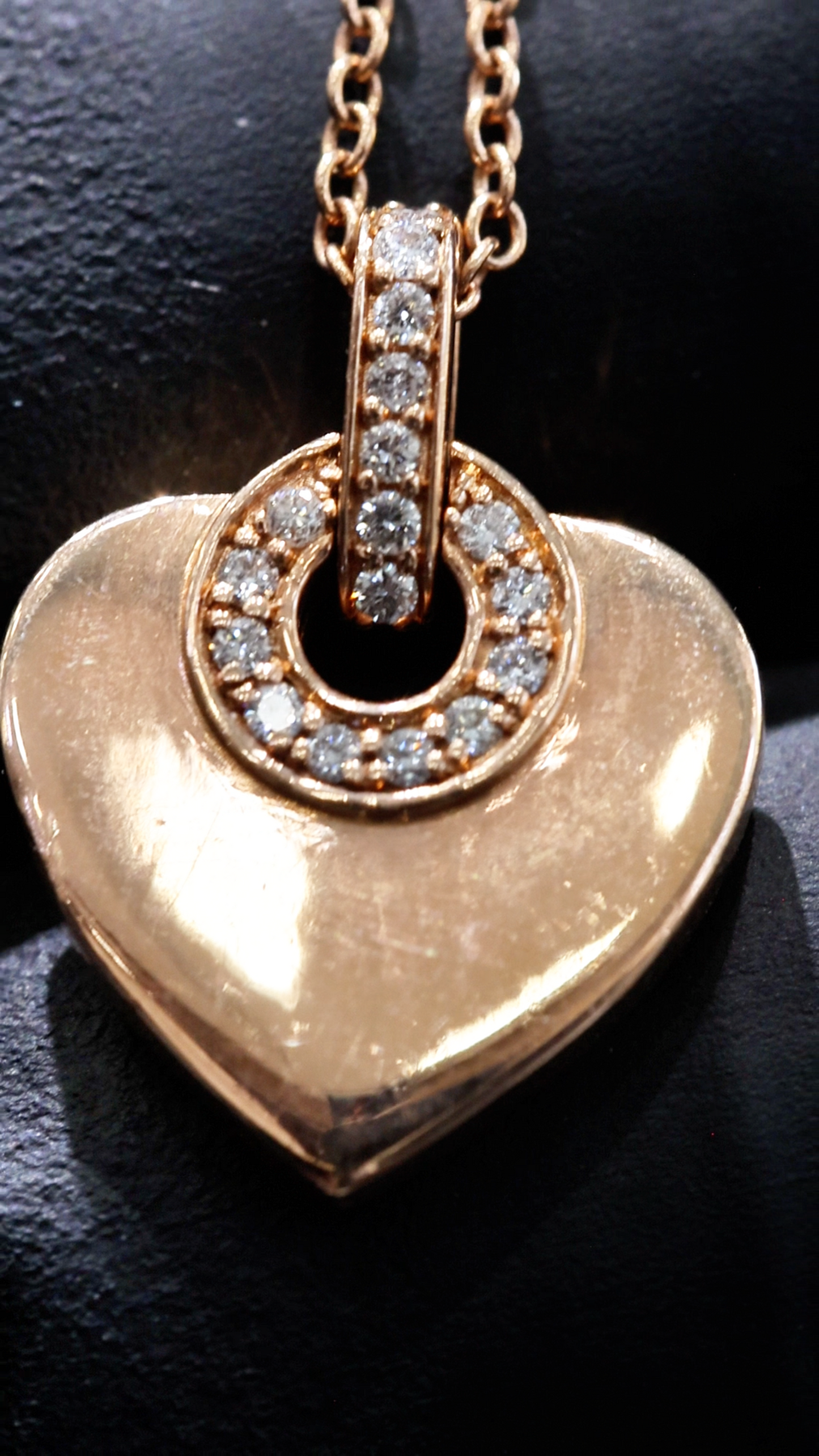 Natural Diamond Heart Pendant Necklace in Rose Gold | Bezel Accent Design