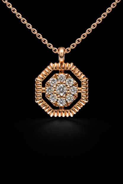 Natural Round Diamond Cluster Pendant Necklace in Rose Gold | Geometric Frame Design