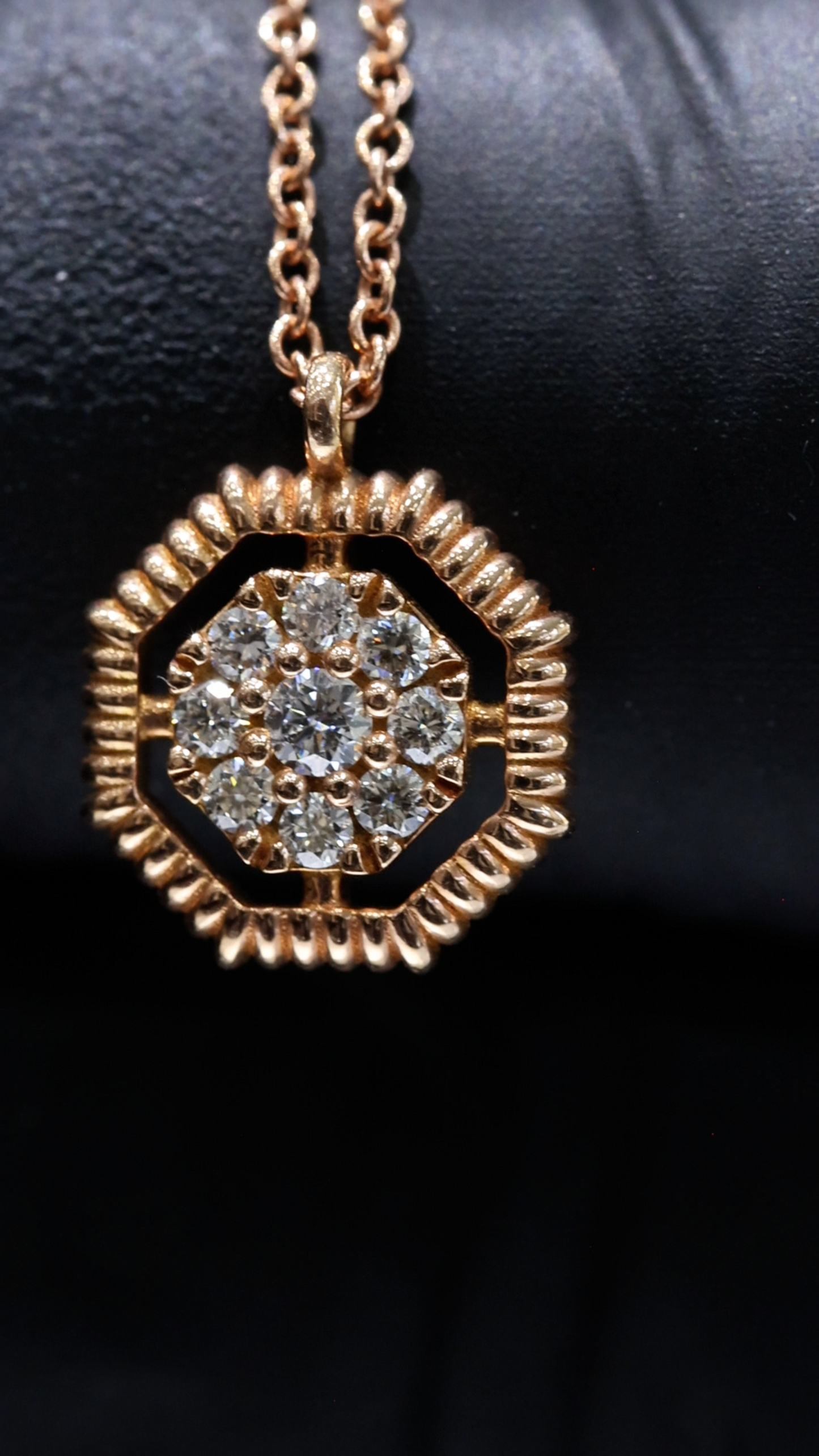 Natural Round Diamond Cluster Pendant Necklace in Rose Gold | Geometric Frame Design